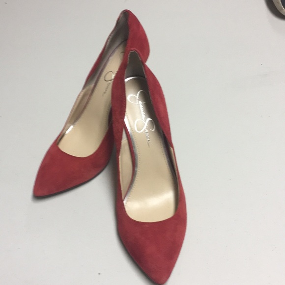Red JS Suade heels - Picture 1 of 4